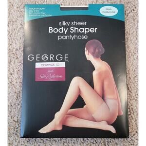 NEW GEORGE Body Shaper Pantyhose - MEDIUM/TALL Black Silky Sheer STYLE 4858 I 91